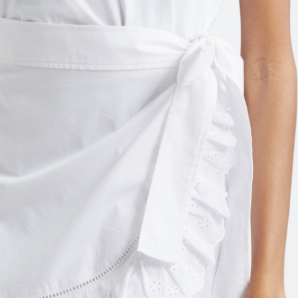 NEW Cinq a Sept Sleeveless Eyelet Stretch Cotton Wrap Dress in White - Picture 4 of 9